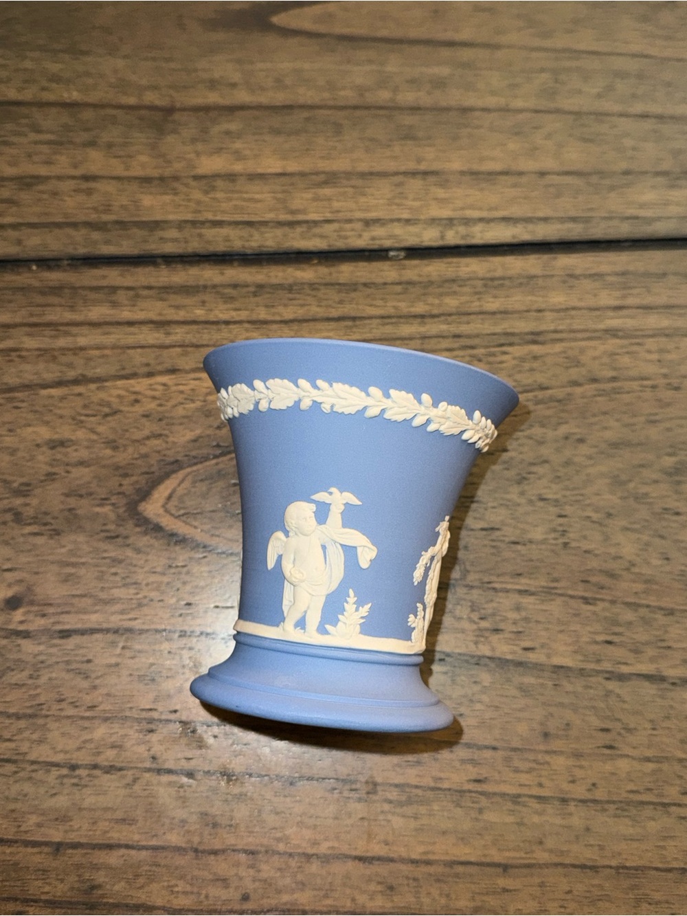 Vintage 1973 Wedgwood Blue Jasperware Cherub Trumpet Vase